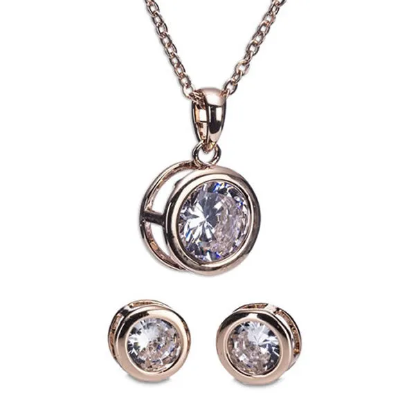 ROSE GOLD LARGE WHITE STONE NECKLACE & EARRING SET