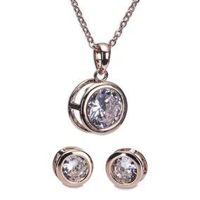 ROSE GOLD LARGE WHITE STONE NECKLACE & EARRING SET