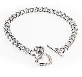 SILVER DIAMANTE HEART TOGGLE BRACELET