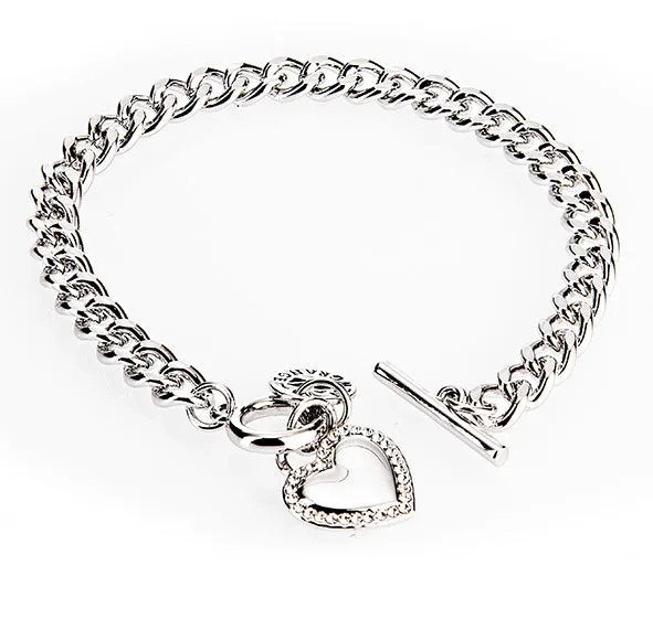 SILVER DIAMANTE HEART TOGGLE BRACELET
