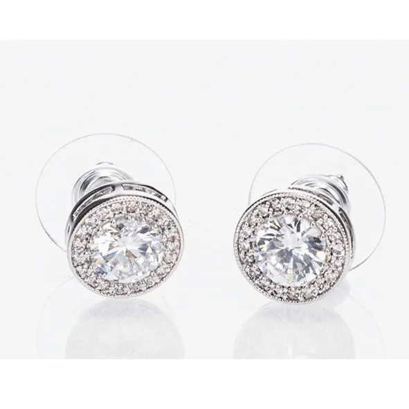 SILVER WHITE STONE & DIAMANTE EARRINGS