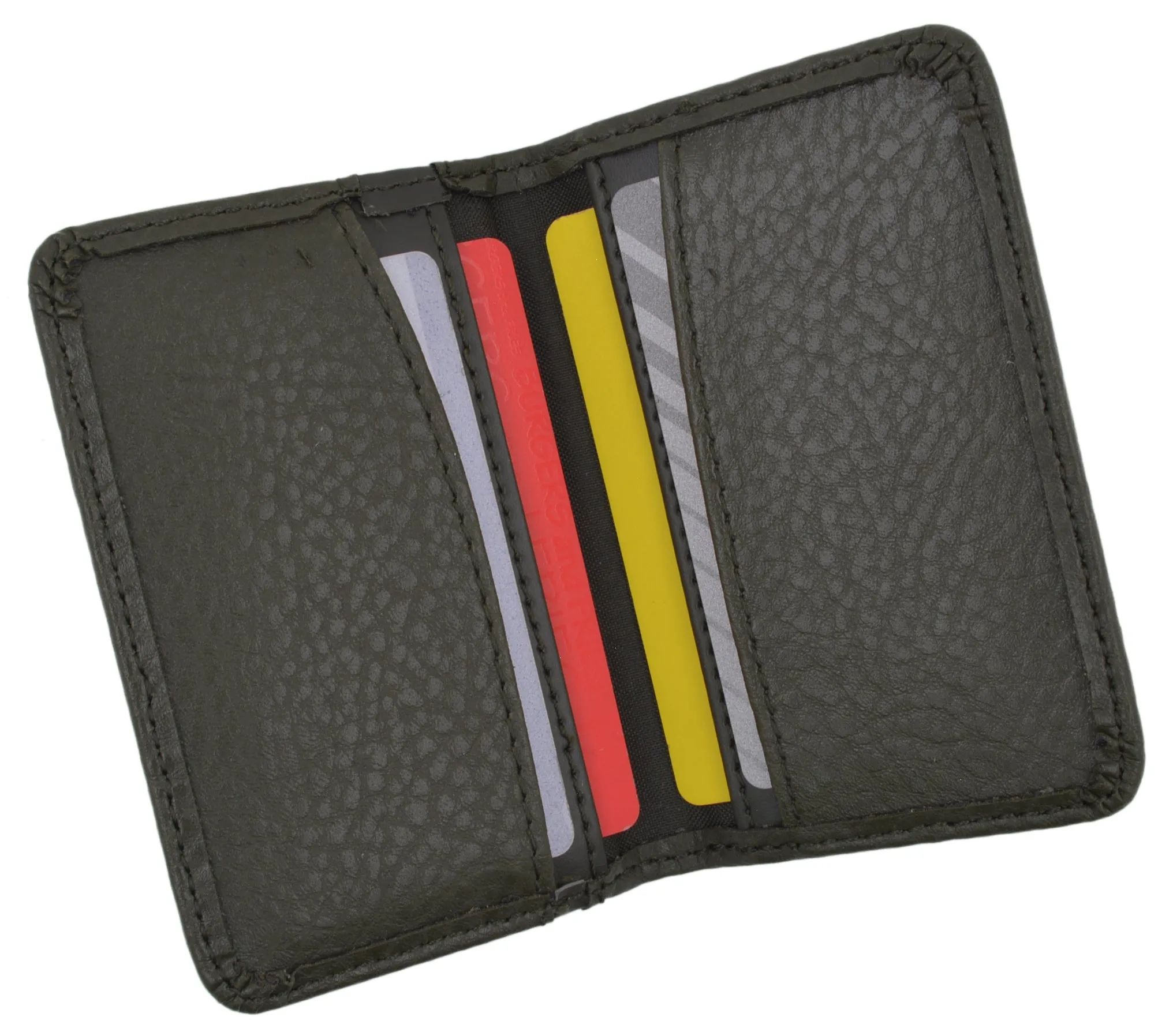Slim Men's Genuine Leather Small Credit Card Holder Green Tan