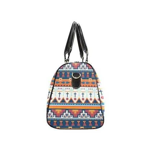 Travel Bags, Black Handle Blue White And Orange Multiprint Style Bag