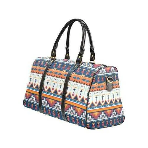 Travel Bags, Black Handle Blue White And Orange Multiprint Style Bag