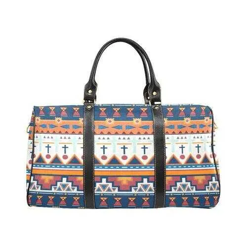 Travel Bags, Black Handle Blue White And Orange Multiprint Style Bag