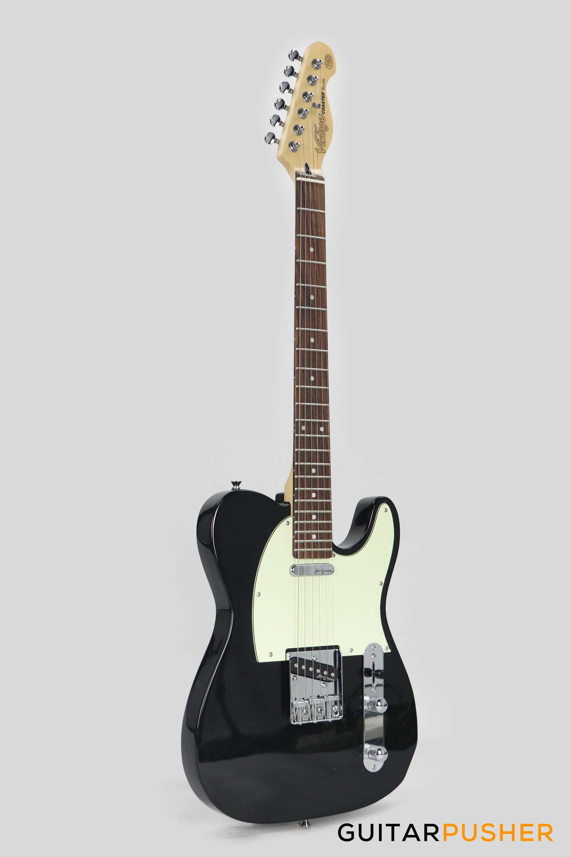 Vintage Coaster Series V20 T-Style Electric Guitar w/ Kinsman 10-Watt Amplifier, Gig Bag, & Accessories - Boulevard Black