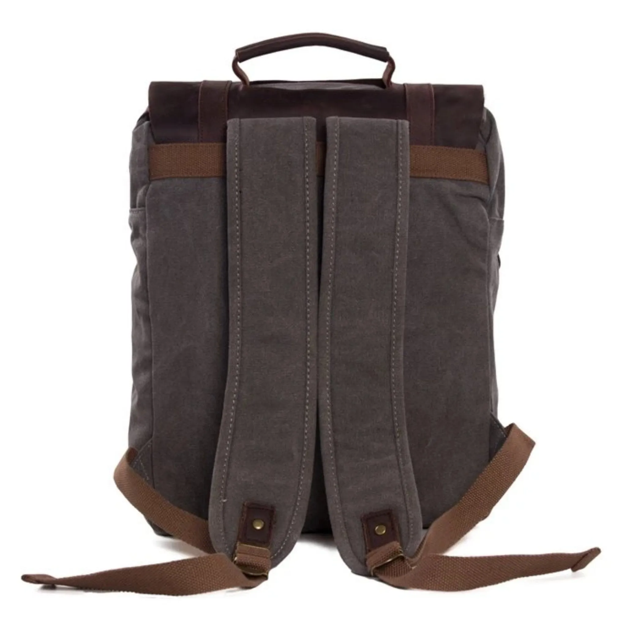 Waxed Canvas and Leather Double strap Backpack - Dark Grey