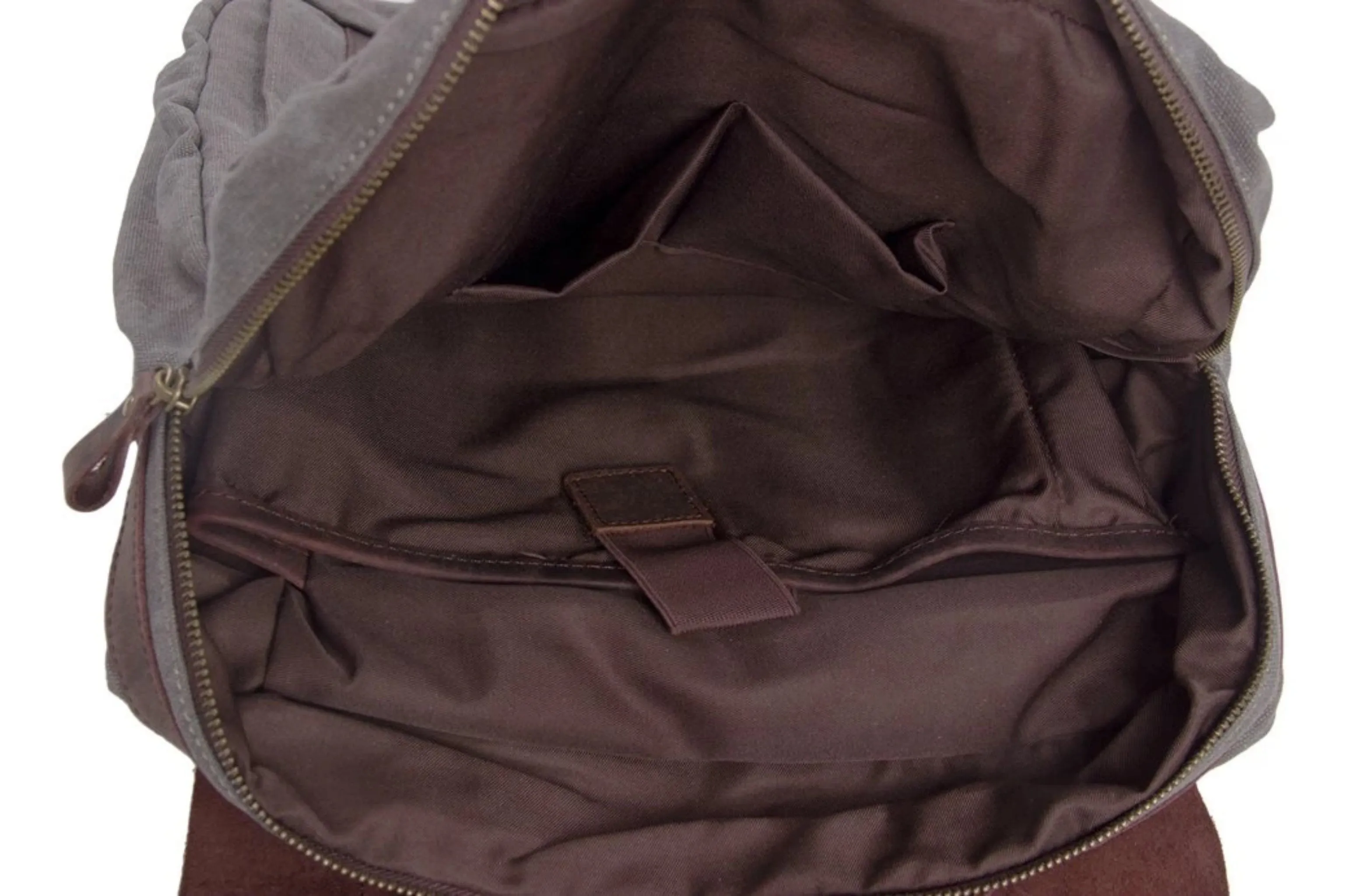 Waxed Canvas and Leather Double strap Backpack - Dark Grey