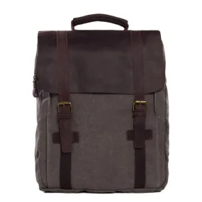 Waxed Canvas and Leather Double strap Backpack - Dark Grey